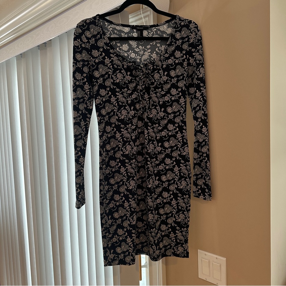 Floral Black and White Dress